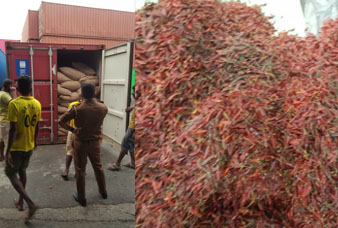 මෙරටට ගෙන් වූ පරිභෝජනයට නුසුදුසු වියළි මිරිස් තොගයක් ප්‍රති අපනයනයට පියවර (ඡායාරූප)